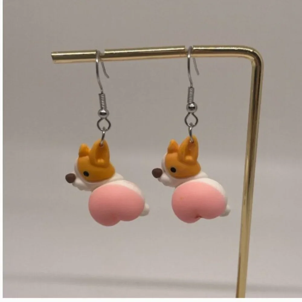 ⭐️❤️ FREE Corgi Dog Animal Puppy Butt Booty Funny Hipster Pop Art Chic Earrings